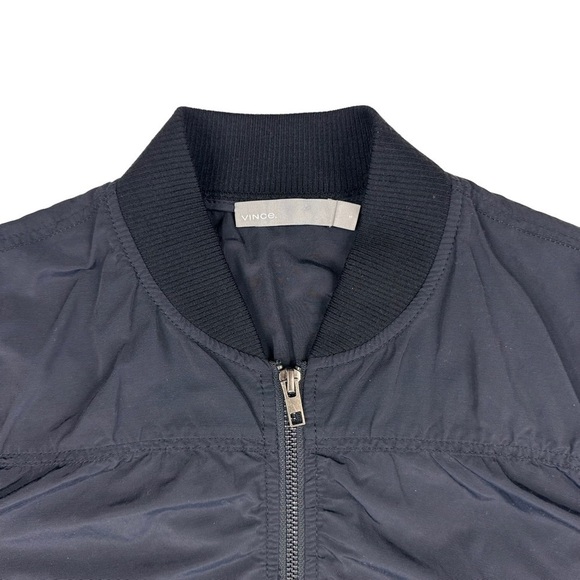 Vince black ruched bomber jacket pockets ribbed neck cuffs small - Picture 12 of 16
